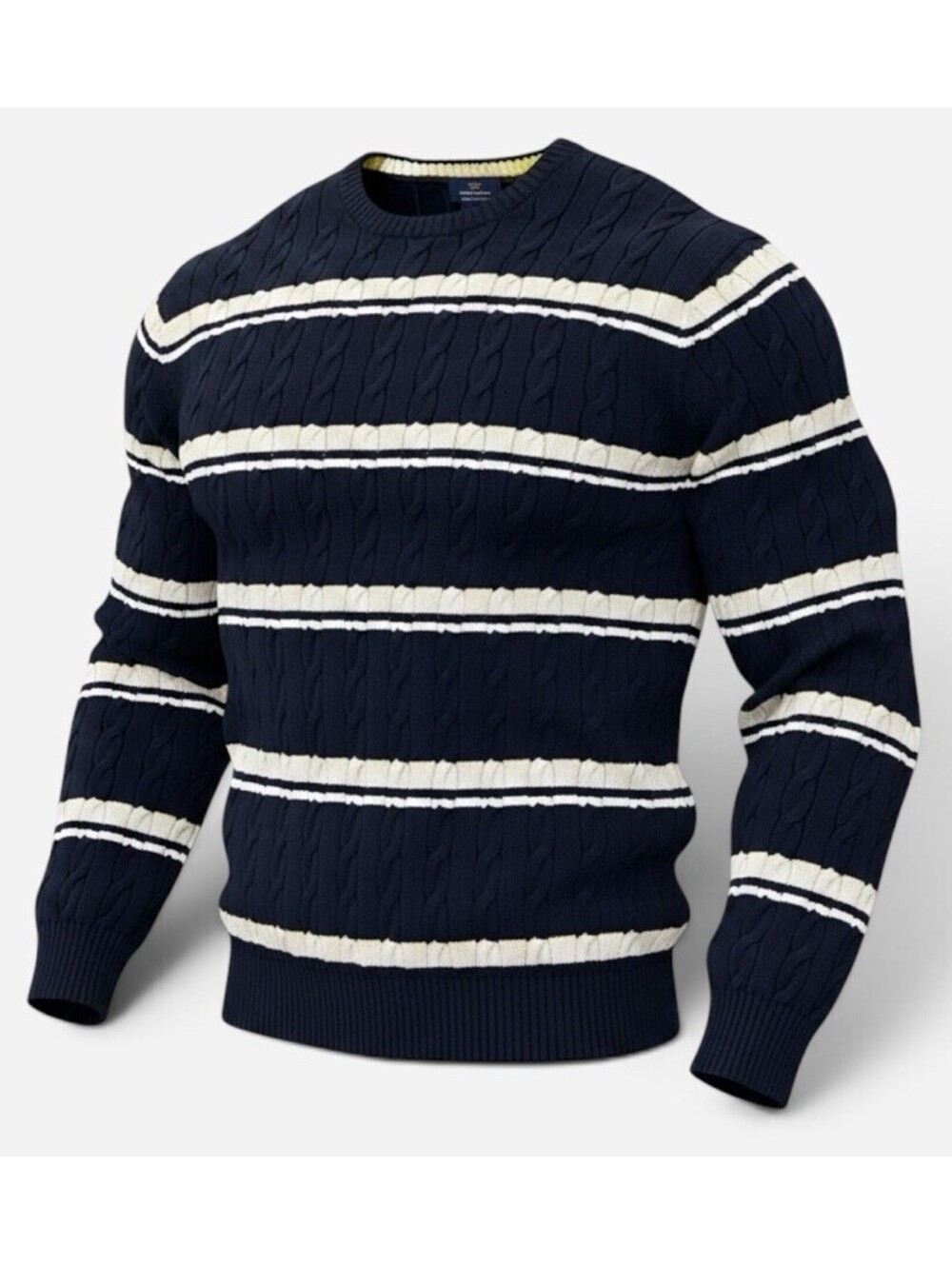 Vintage 80s Brooks Brothers Mens XL Cable Knit Sweater Navy Striped Nautical